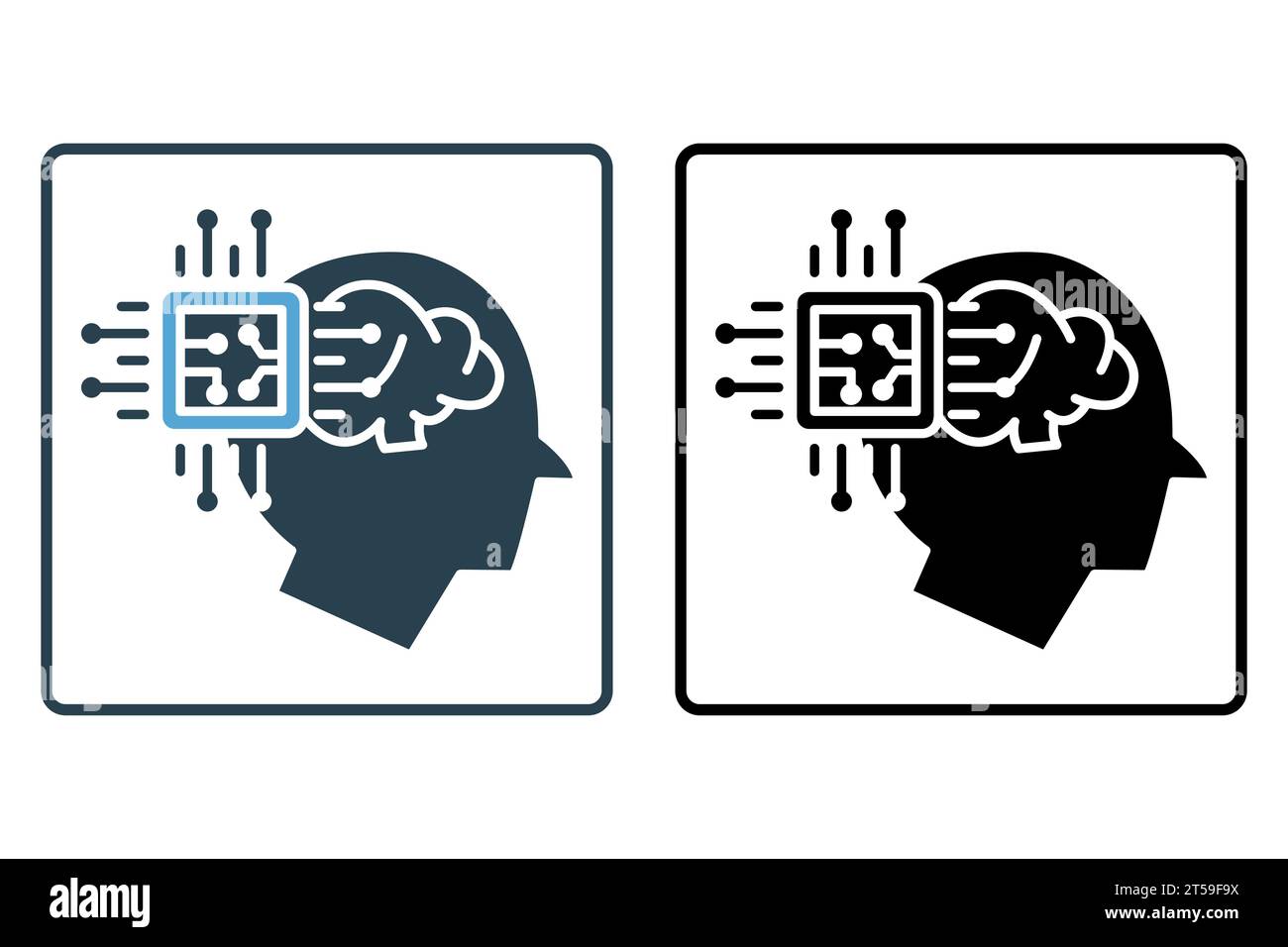 affiliate intelligence icon. head with brain and cpu. icon related to device, computer technology. solid icon style. simple vector design editable Stock Vector
