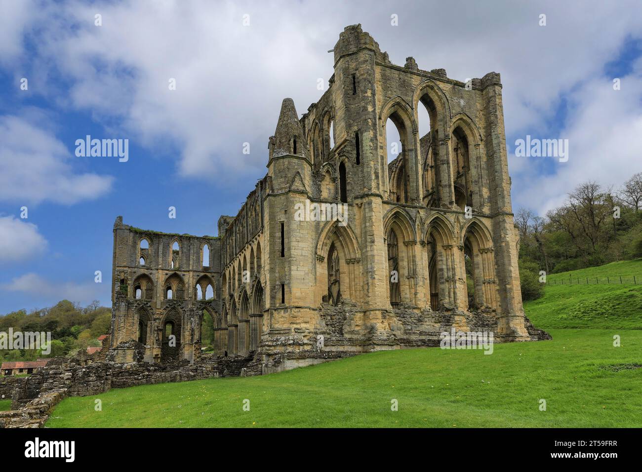 The ruins of the church at Rievaulx Abbey, Rievaulx, near Helmsley, in the North York Moors National Park, North Yorkshire, England, UK Stock Photo
