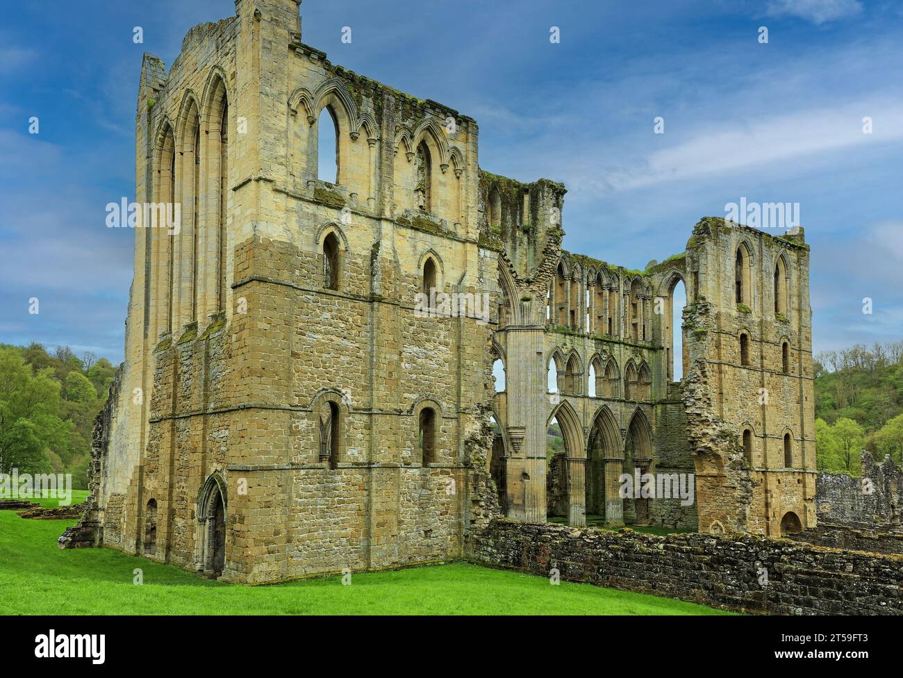 The ruins of the church at Rievaulx Abbey, Rievaulx, near Helmsley, in the North York Moors National Park, North Yorkshire, England, UK Stock Photo