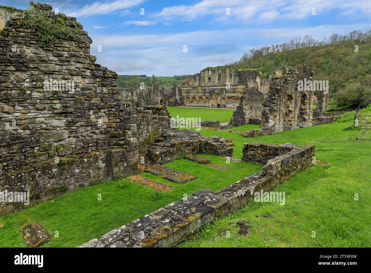 The remains of the Refectory at the Rievaulx Abbey ruins, Rievaulx, near Helmsley, in the North York Moors National Park, North Yorkshire, England, UK Stock Photo