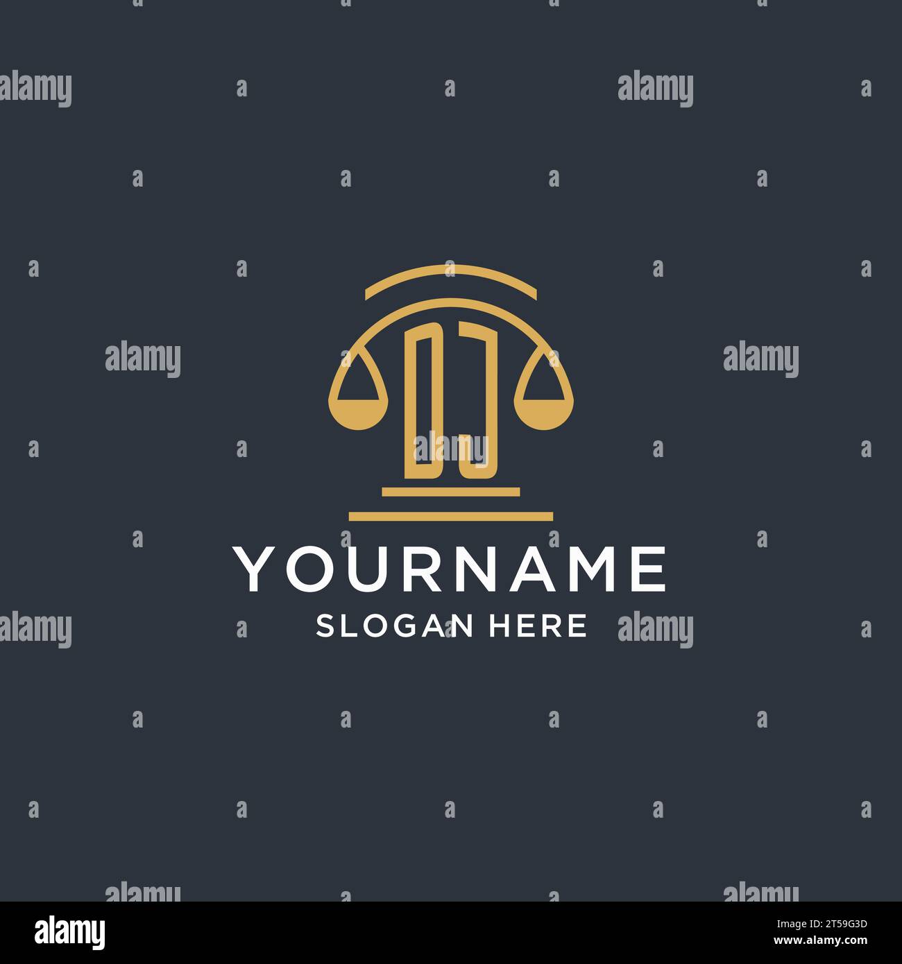DJ initial with scale of justice logo design template, luxury law and ...