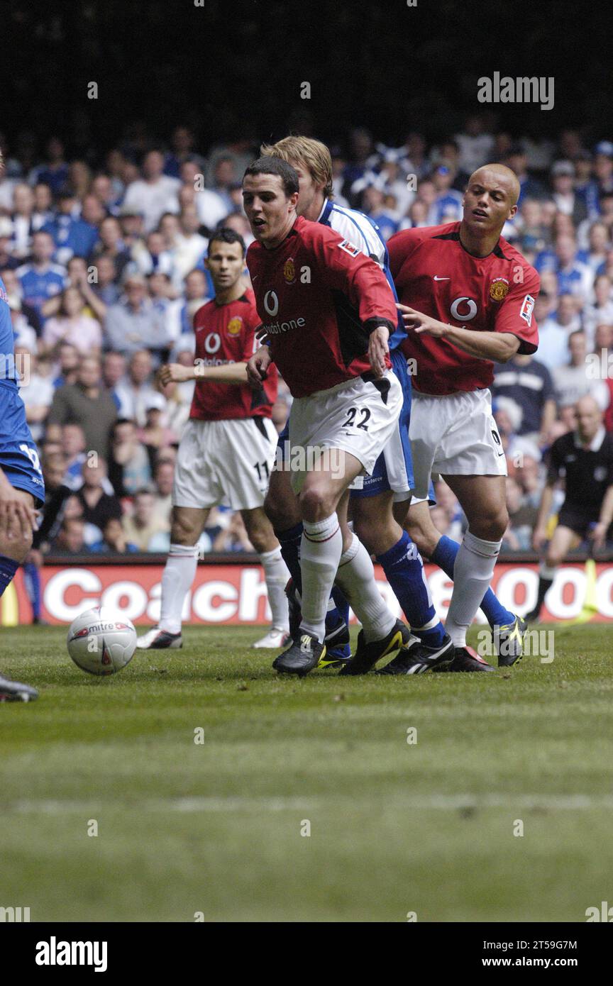 Mikaël Silvestre and Wes Brown attack a corner, FA Cup Final 2004, Manchester United v Millwall, May 22 2004. Man Utd won the final 3-0. Photograph: ROB WATKINS   Pictured: Stock Photo