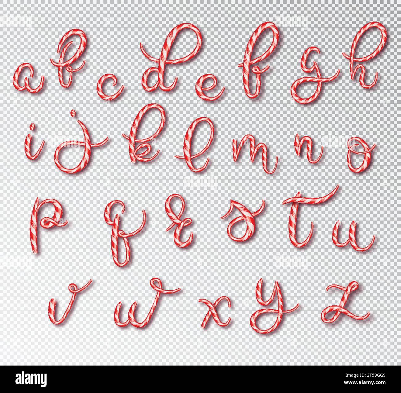 Christmas candy cane lettering. Font set with caramel letter . Sweet 3d