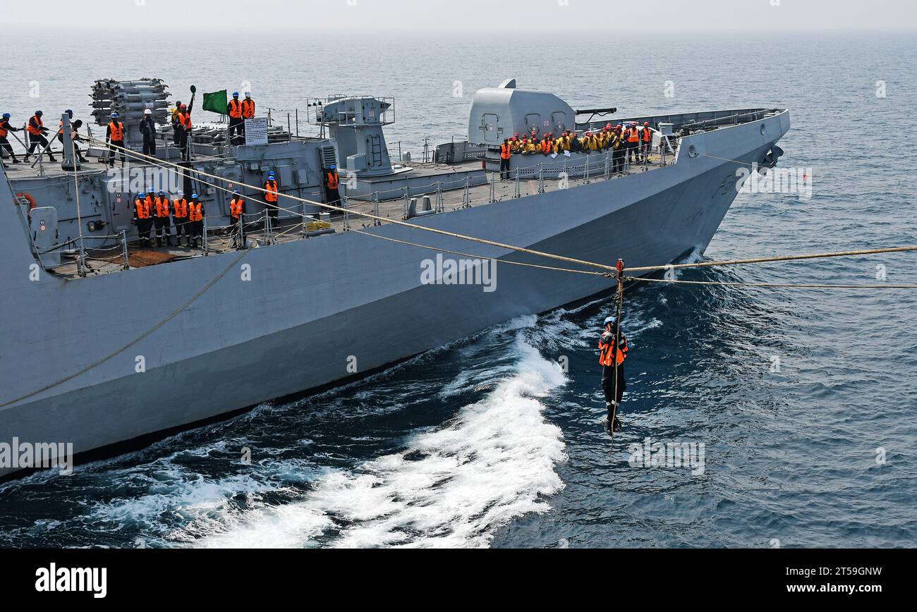 Mumbai, India. 03rd Nov, 2023. A Navy personnel demonstrates light