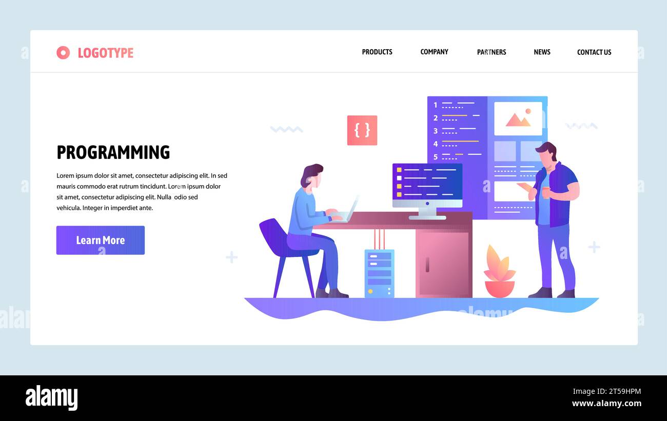 Vector web site gradient design template. Coding and software app development. Landing page concepts for website and mobile development. Modern flat i Stock Vector