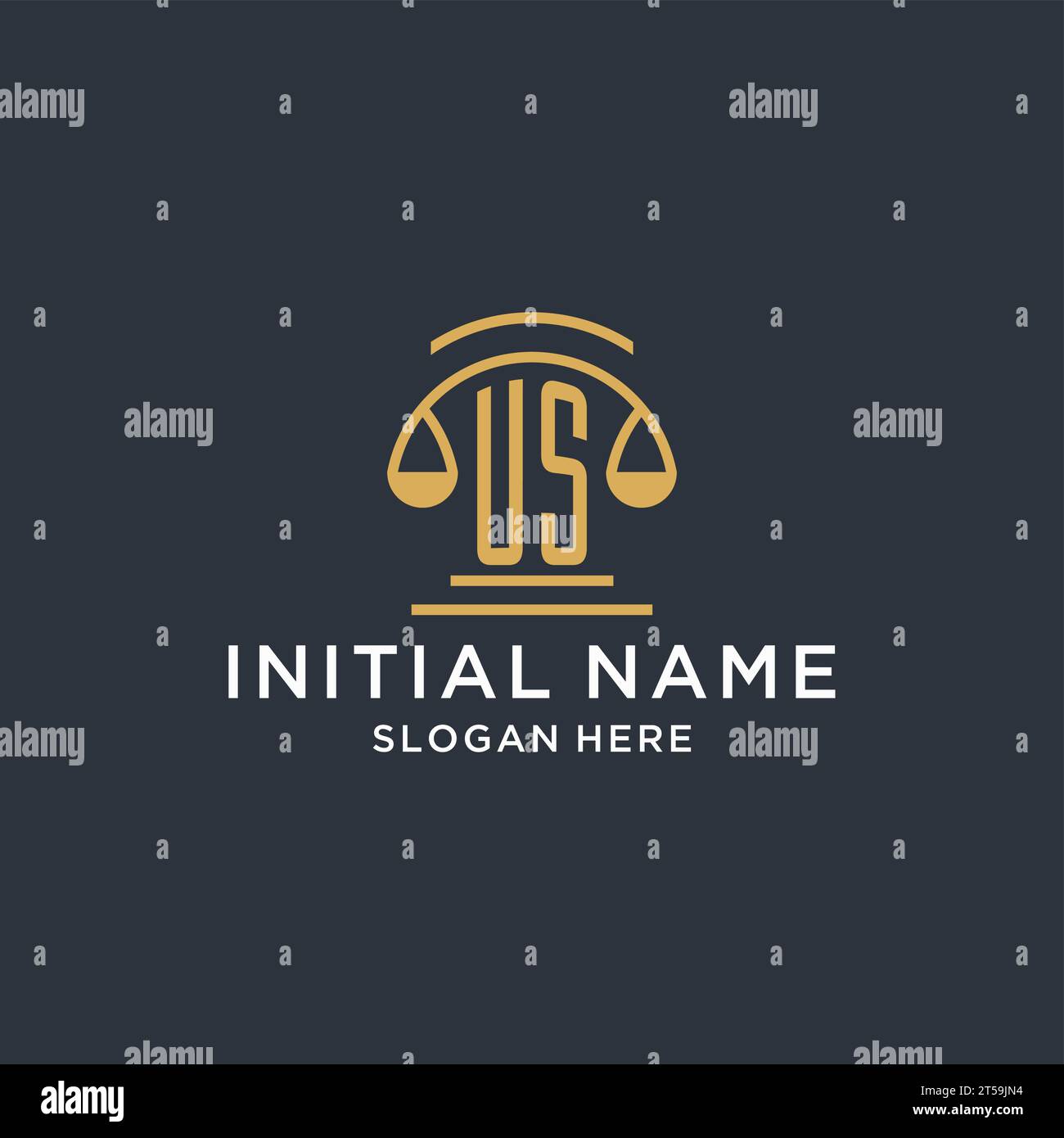US initial with scale of justice logo design template, luxury law and ...