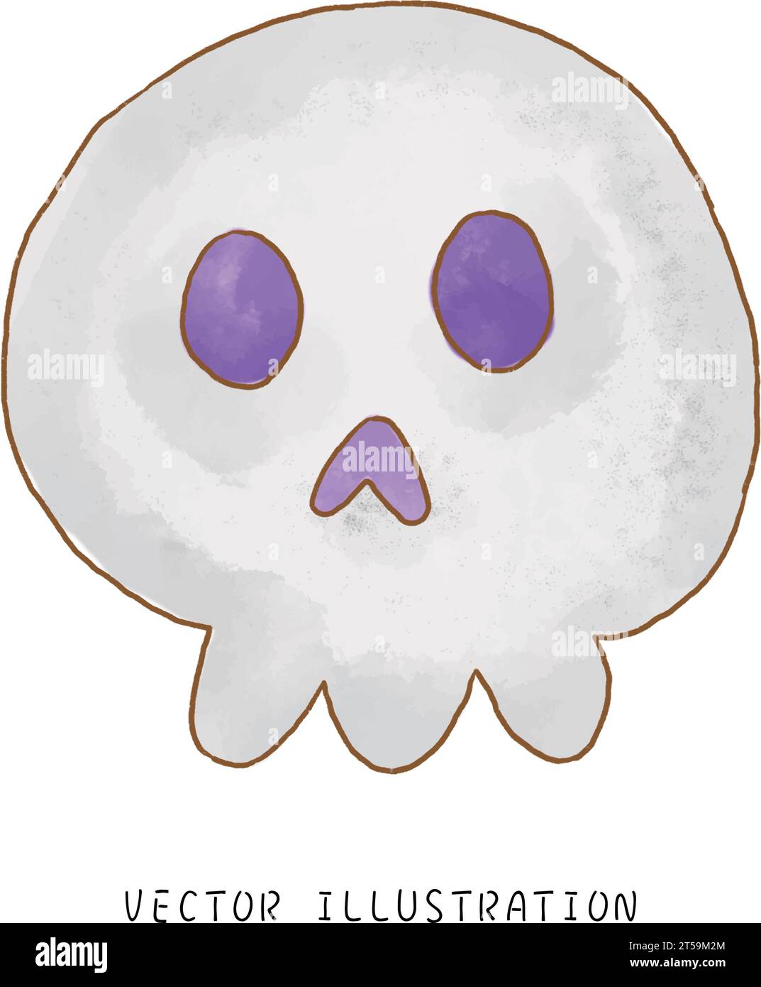 Spooky Halloween Watercolor: Cute Cartoon Skull Head for Trick or Treat Fun in October Stock Vector