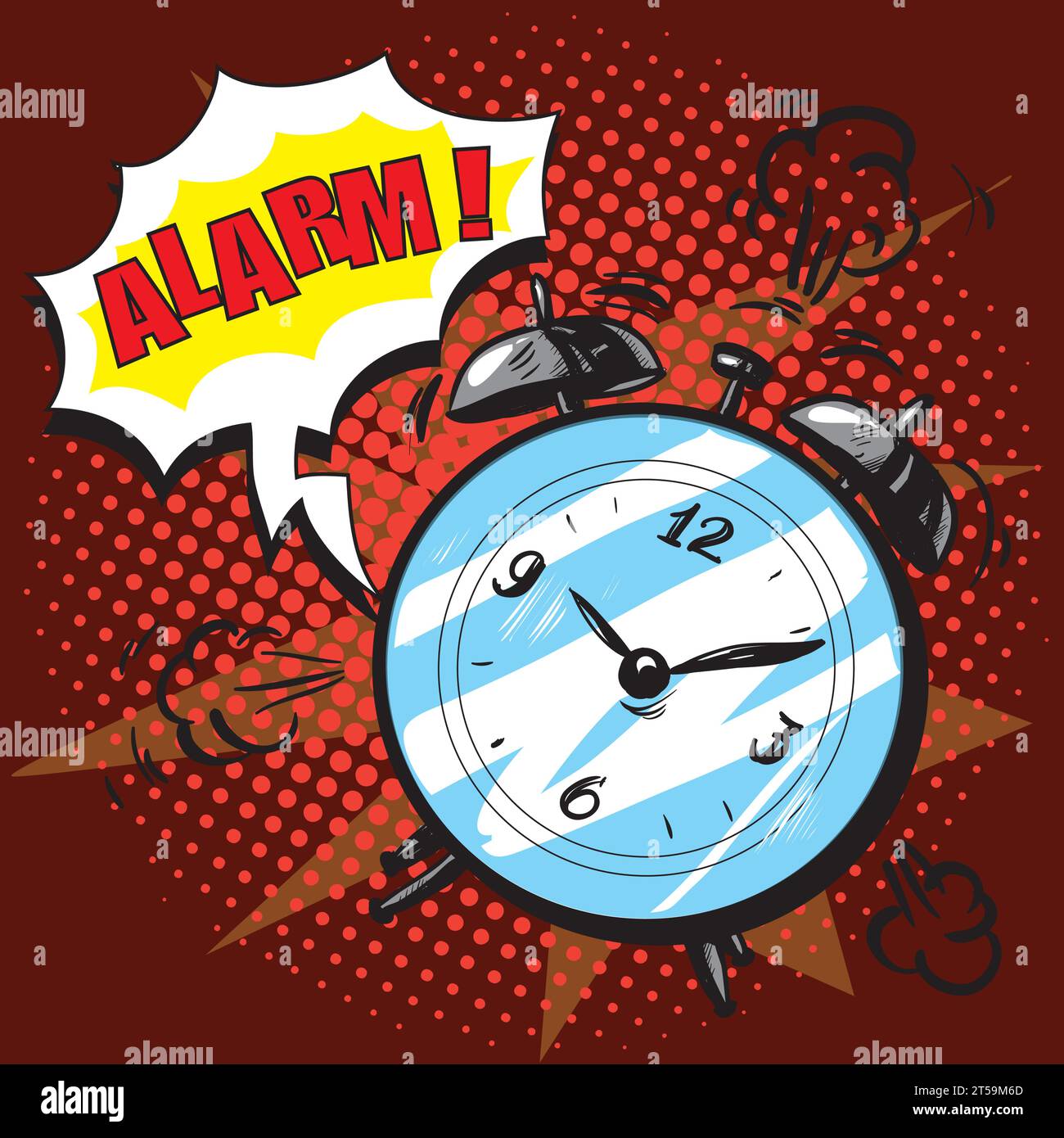 Alarm clock rings to wake up in the morning. Vector illustration in