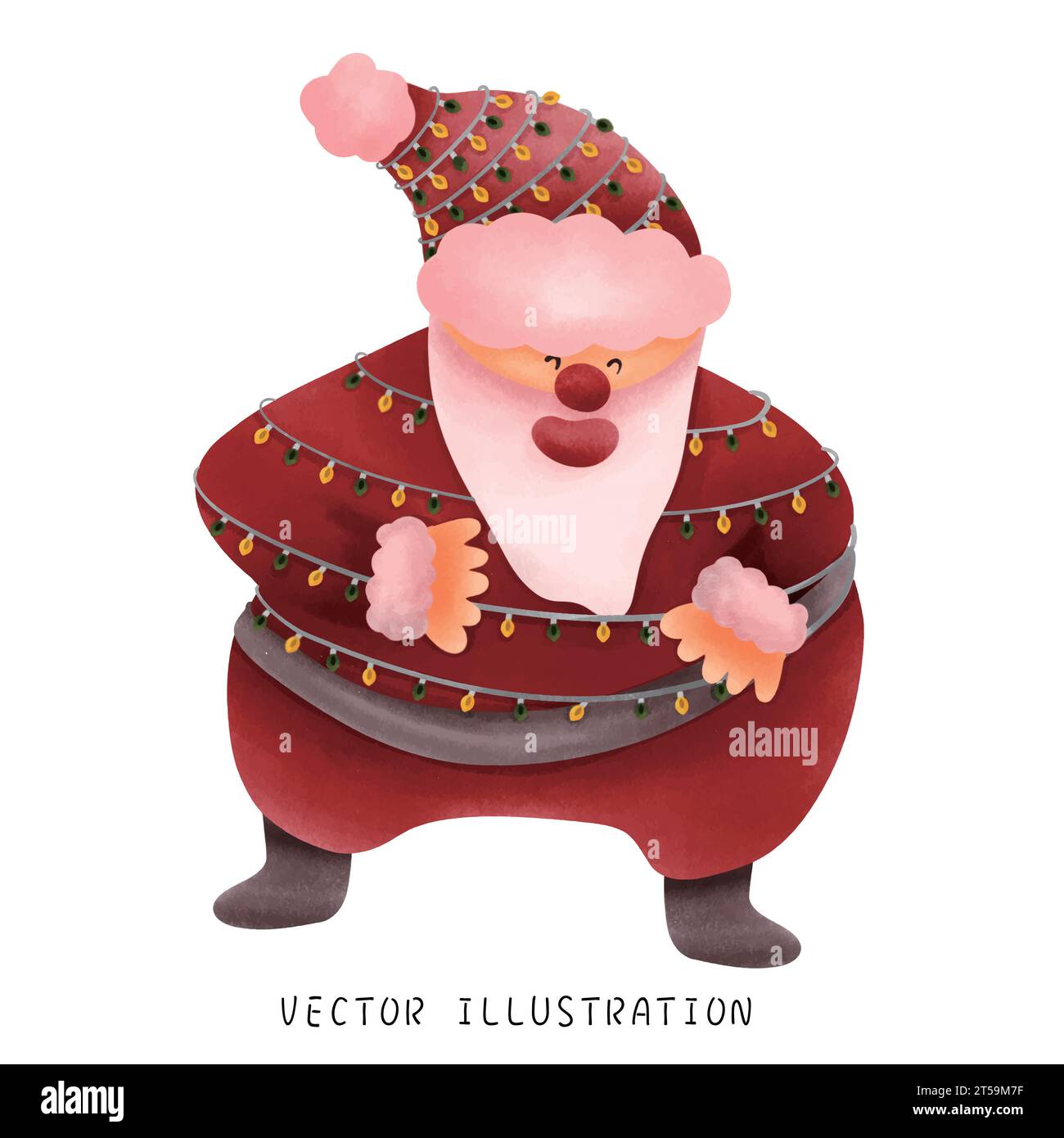Hand Drawn Santa Claus and Festive Christmas Illustration Stock Vector