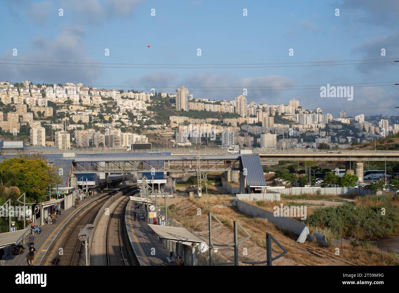 Haifa, Israel - 06 june 2022: railway track leads to the city of Haifa ...