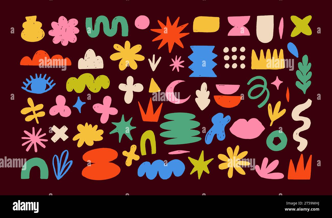 Hand drawn naive, bizarre abstract geometric shapes and forms. Modern ...