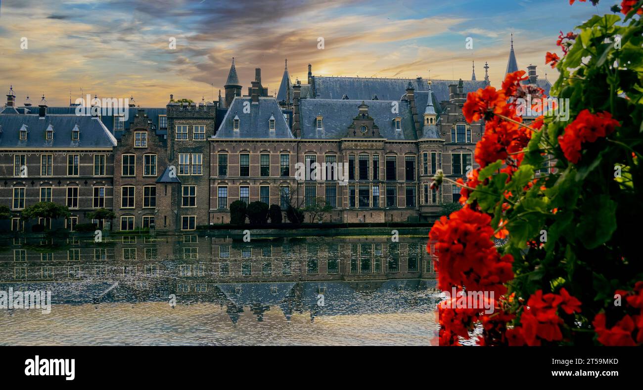 The Hague Binnenhof Palace beside the Hohvijfer canal. Netherlands