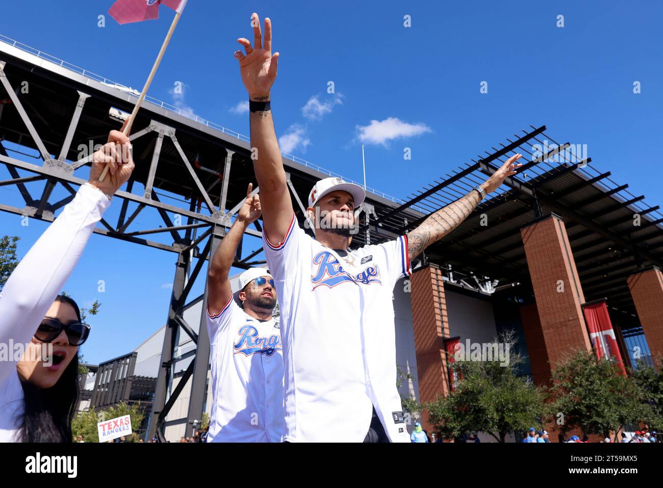 Tx Rangers Parade Texas Rangers pitcher Jonathan Hernandez waves to fans during a parade ...