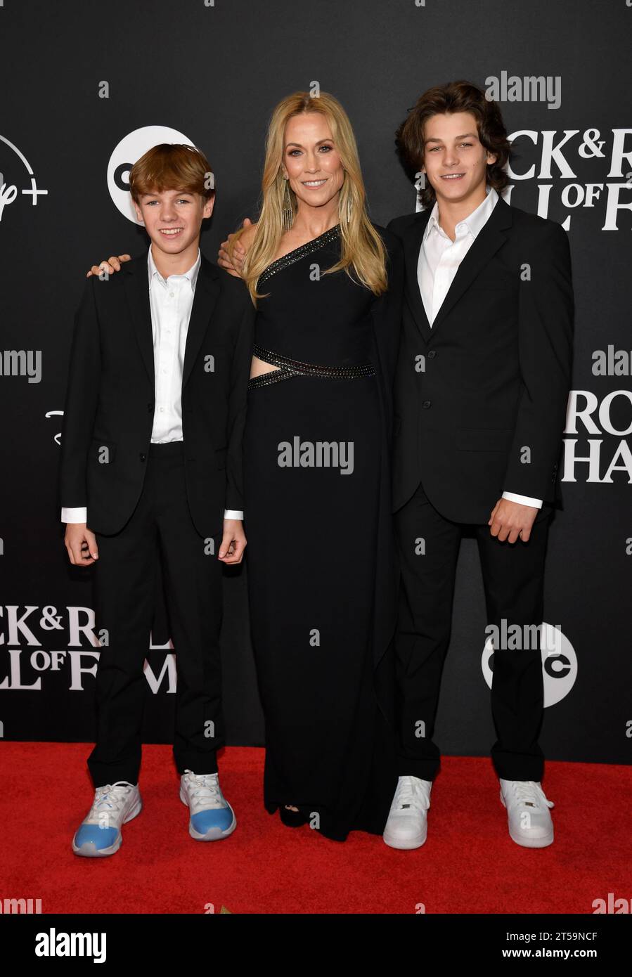 Levi Crow, from left, Sheryl Crow and Wyatt Crow arrive at the Rock