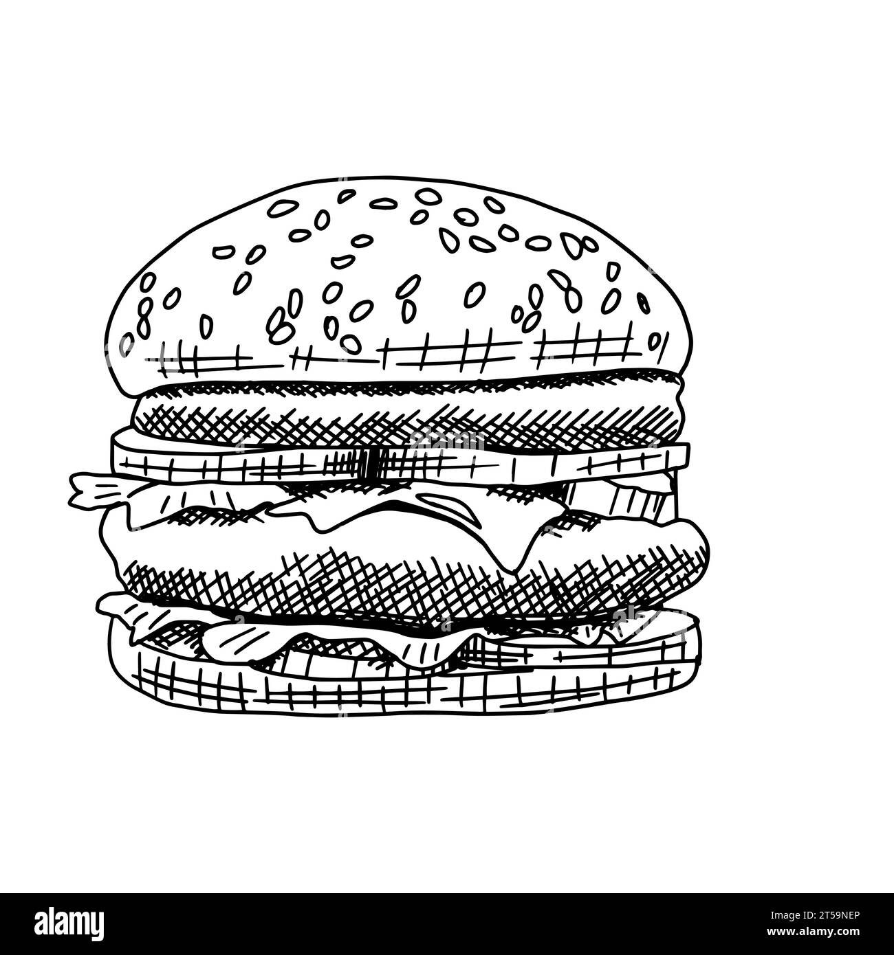 Hand drawn illustration hamburger Black and White Stock Photos & Images ...