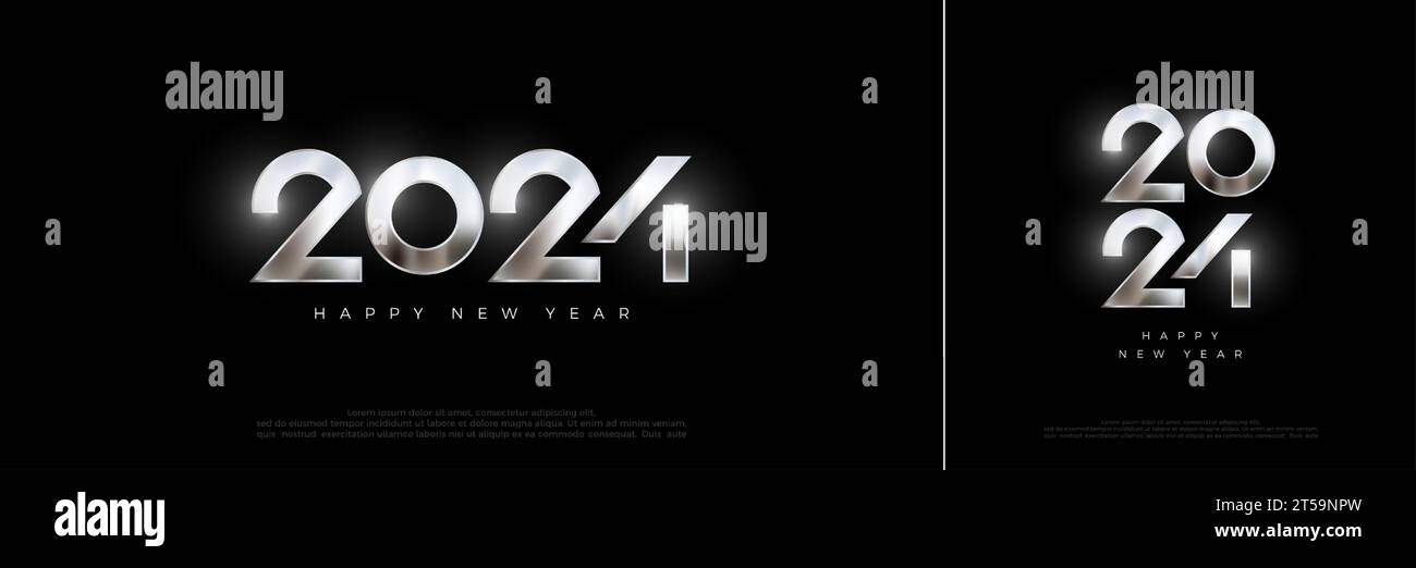 Happy new year 2024 number design. With luxurious shiny silver metallic