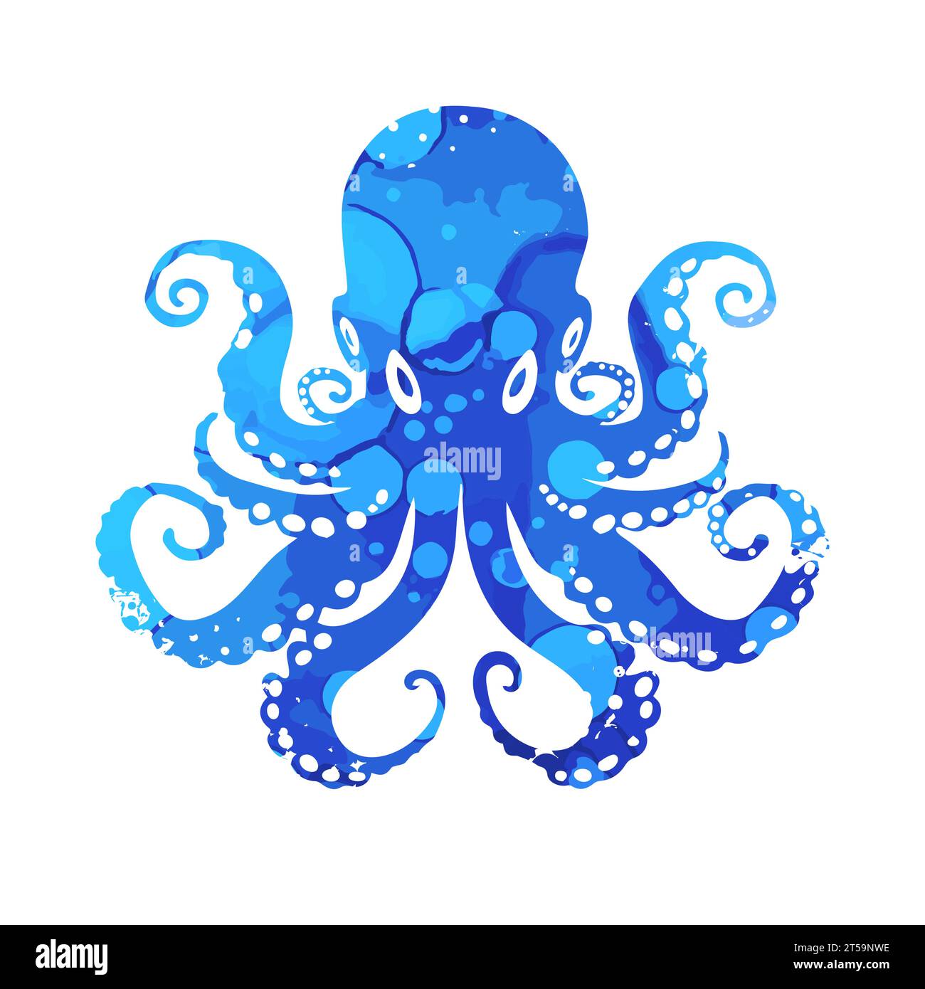 Blue octopus object. hand drawing. Not AI, Vector illustration Stock ...