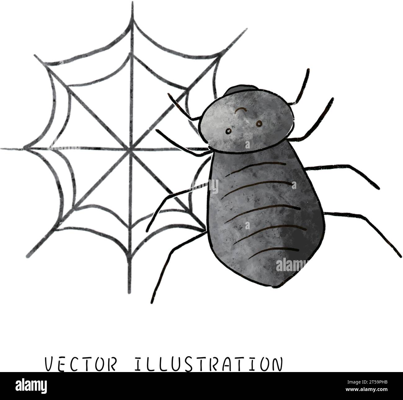 Cute Halloween Spider Clinging to a Spiderweb in Watercolor Style Festive October Illustration Stock Vector