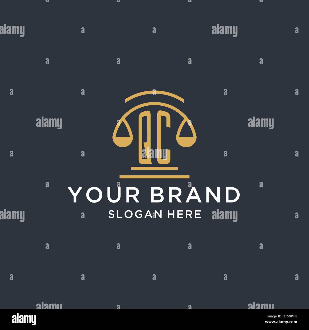 QC initial with scale of justice logo design template, luxury law and attorney logo design ideas