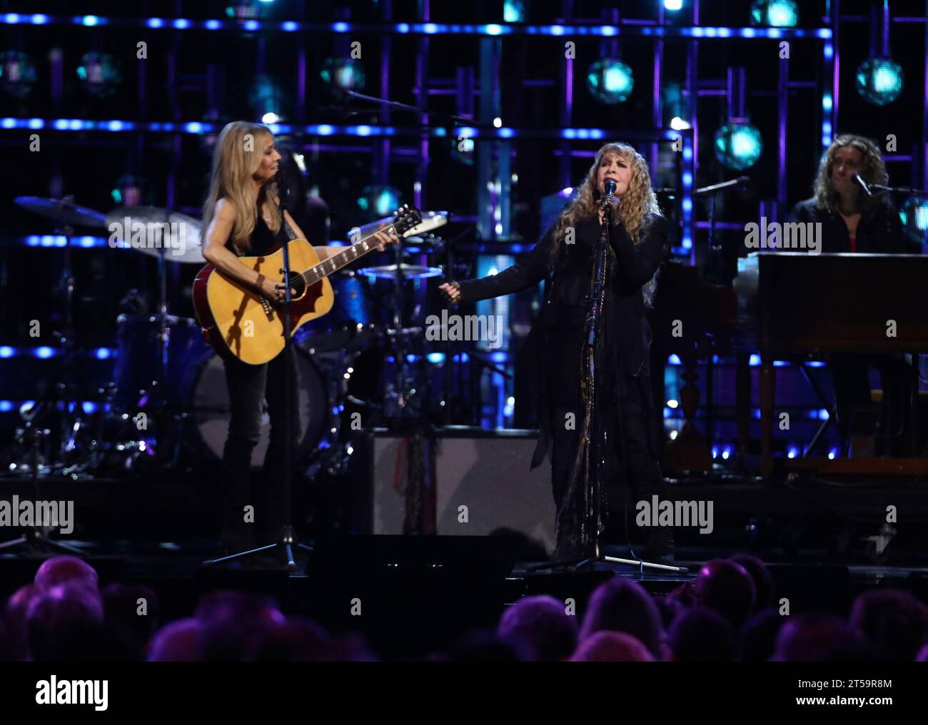 Sheryl Crow, left, and Stevie Nicks perform during the Rock & Roll Hall