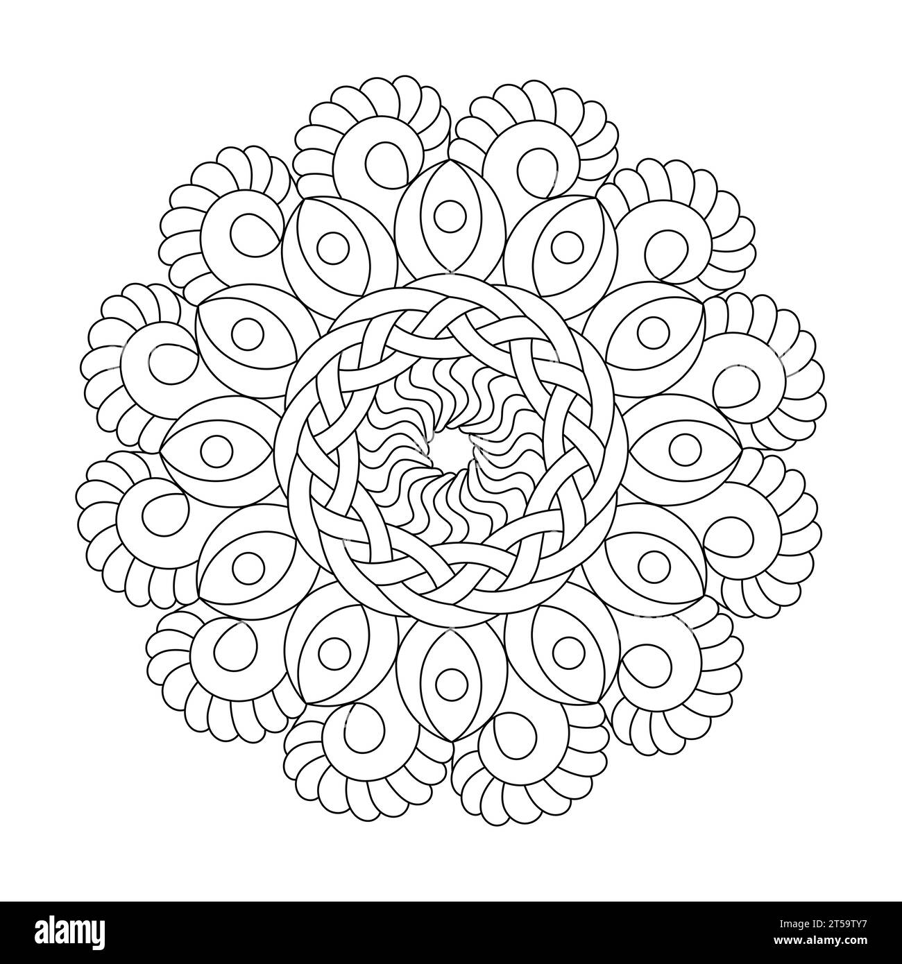 Celtic Mandala Serenity Spiral colouring book page for KDP book interior, Ability to Relax, Brain Experiences, Harmonious Haven, Peaceful Portraits, Bl Stock Vector