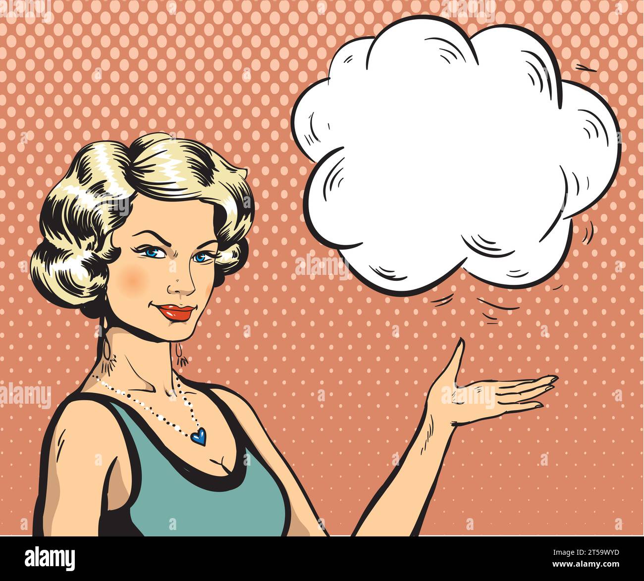 Woman with speech bubble in retro pop art style. Comic vector illustration. Stock Vector