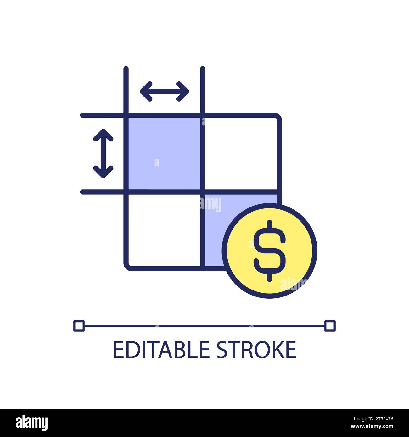 2D thin linear colorful simple price per square foot icon Stock Vector