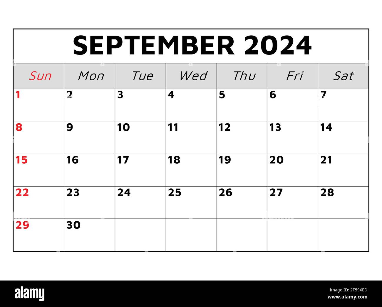 September 2024 calendar. Vector illustration. Monthly planning for your