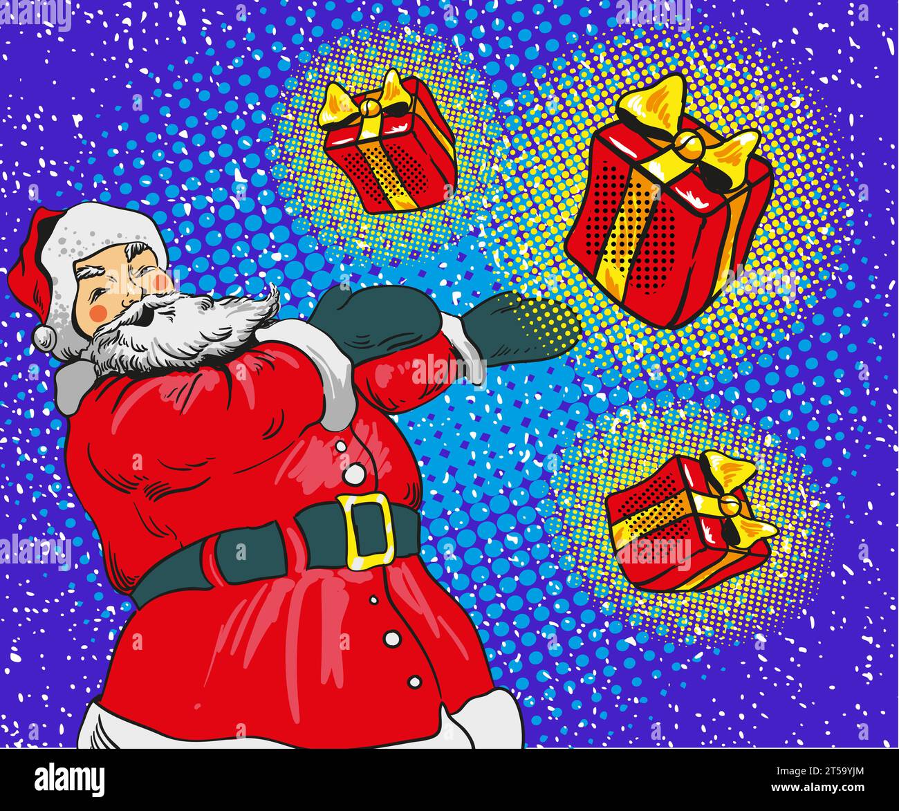 Santa claus with gifts vector illustration in comic pop art style ...