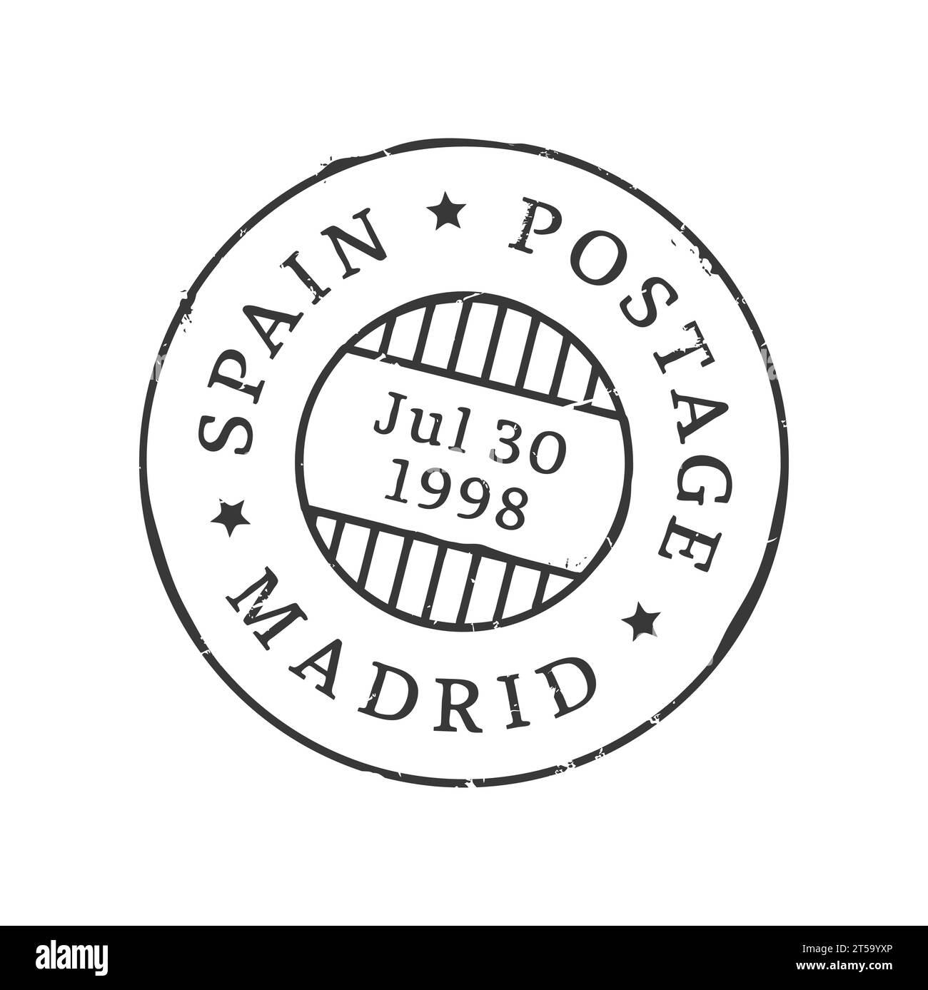Madrid postage and postal stamp. Postcard, letter or parcel town postal seal, European country departure region or city aged vector imprint or mail delivery Spain Madrid postmark Stock Vector