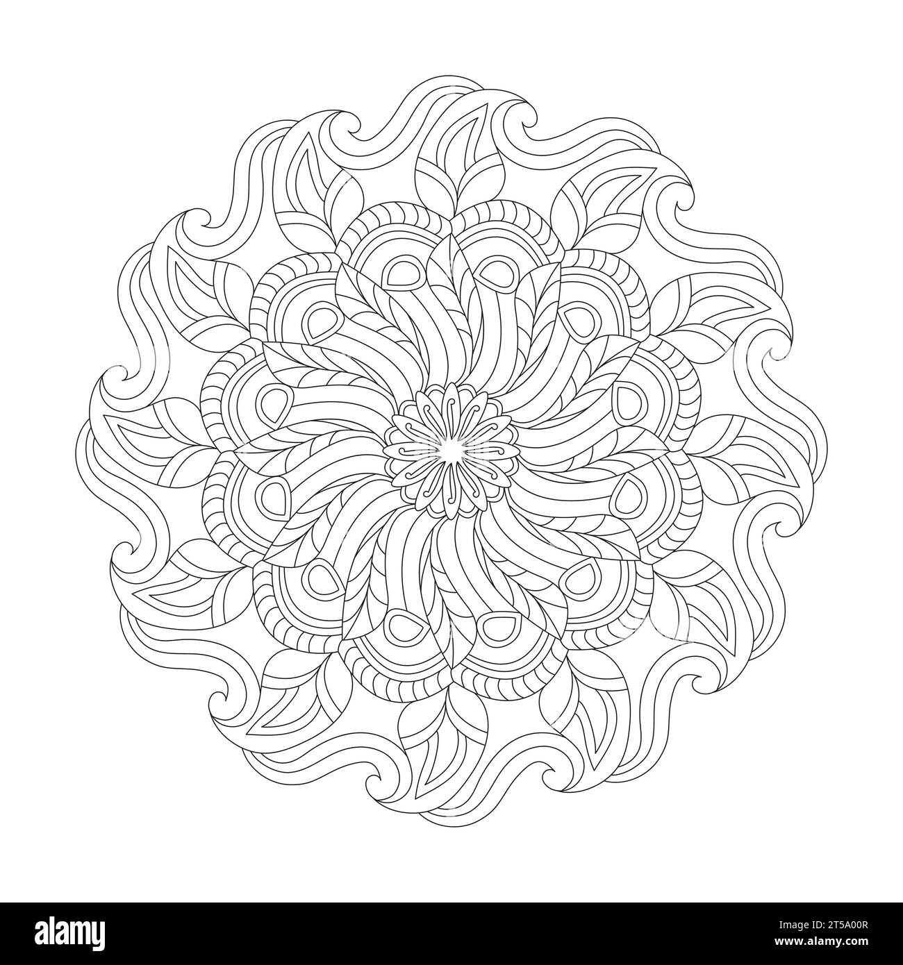 Celestial tranquillity adult mandala colouring book page for KDP book interior Peaceful Petals, Ability to Relax, Brain Experiences, Harmonious Haven, P Stock Vector