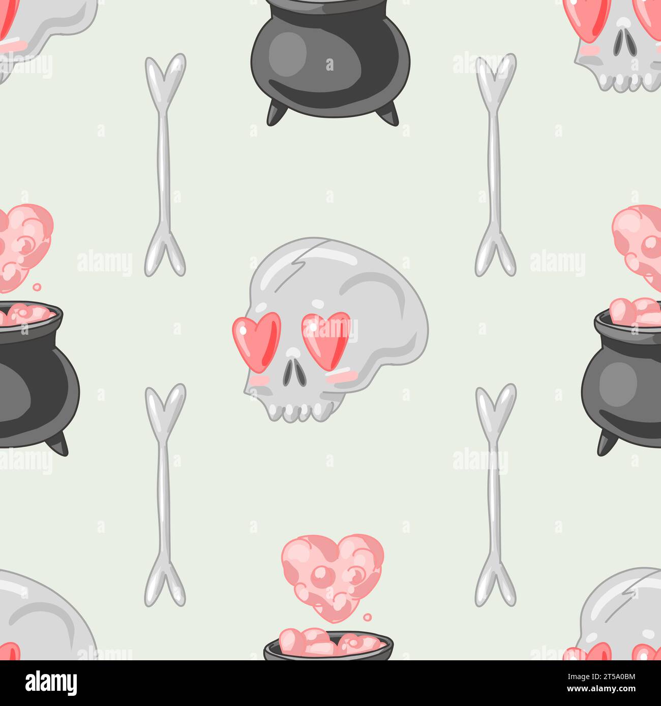 Creepy Valentine seamless pattern, Spooky Valentine, Pastel Goth digital stickers, Alternative Valentine day vector EPS10 Stock Vector