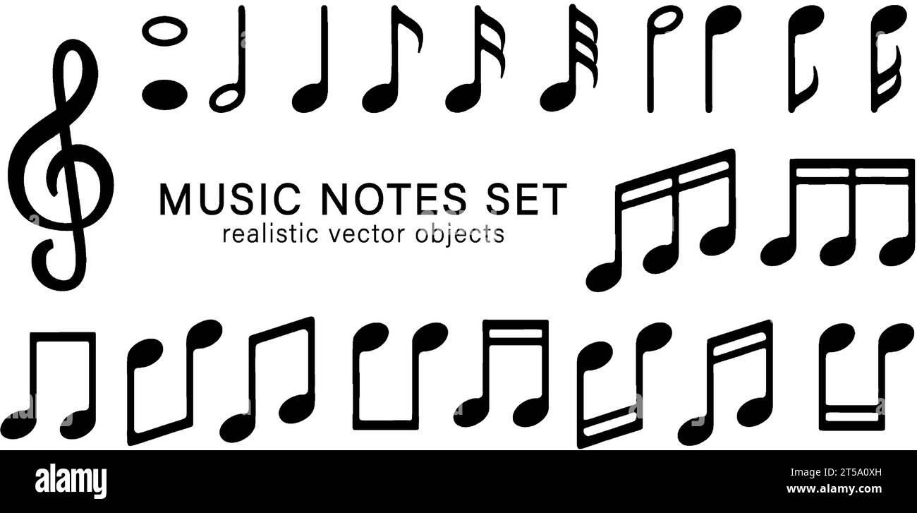 Music notes symbols black color set. Vector icon collection of classic