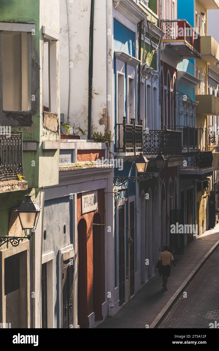 VIew of vibrant narrow street in Old San Juan Puerto Rico Stock Photo ...