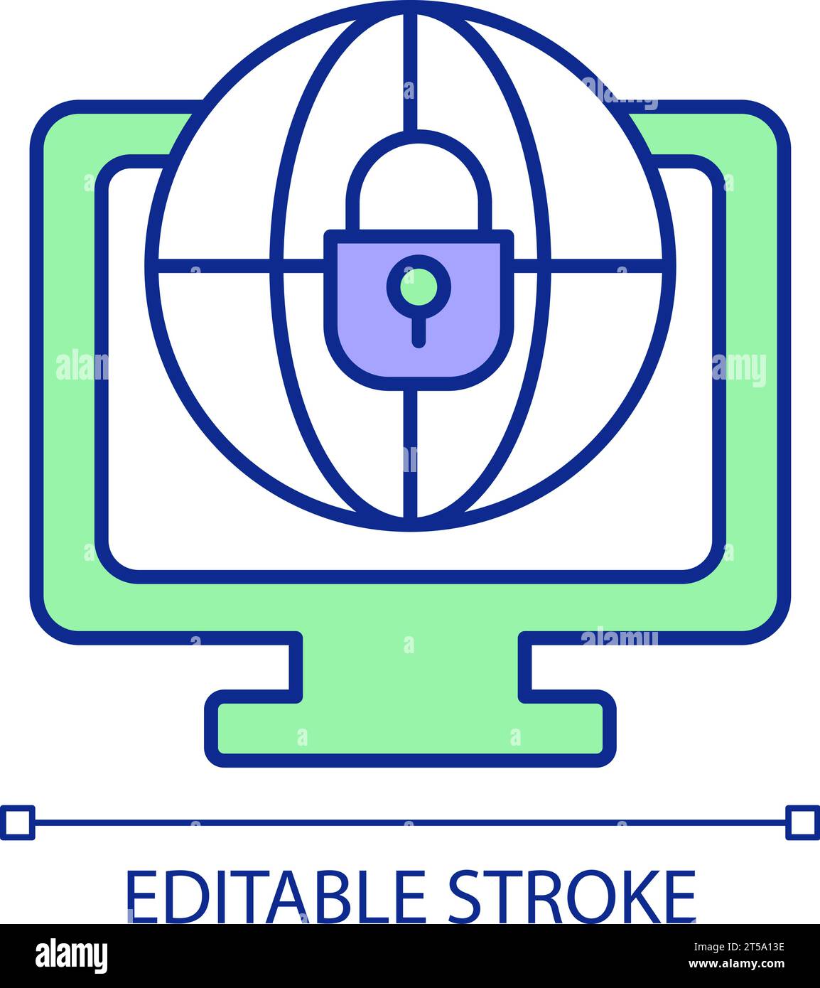 2D thin linear international cybersecurity icon Stock Vector