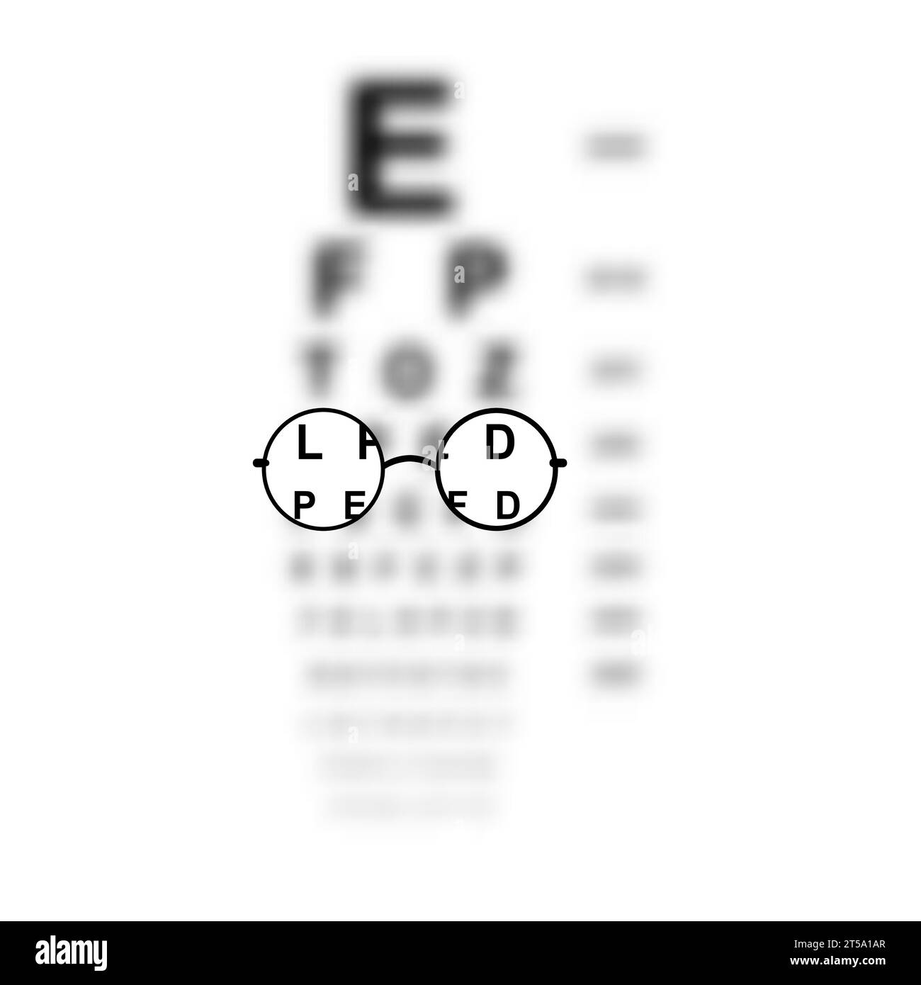 Glasses Optician In Snellen chart Eye test blurred, Vision Of Eyesight medical ophthalmologist Optometry testing board chart Care Concept accessory vector illustration sketch outline isolated on white Stock Vector