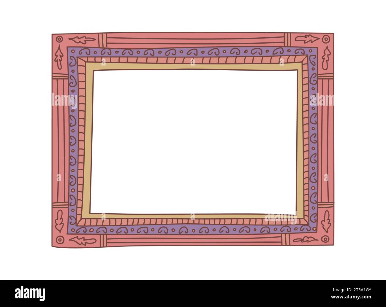 Hand drawn doodle picture frame in childish style. Vintage hand drawn frame. Vector illustration Stock Vector