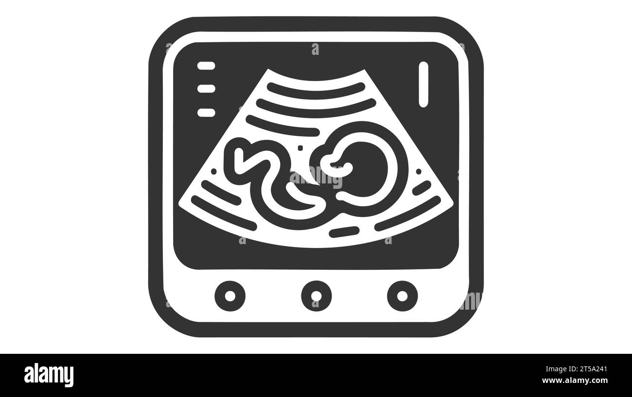Vector icon of an ultrasound machine displaying a baby Stock Vector
