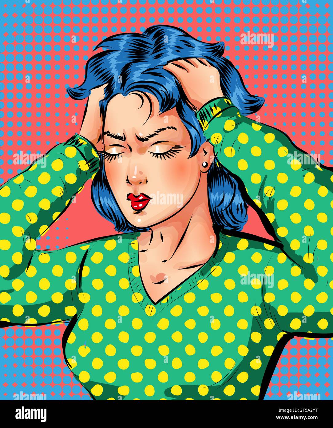 Vector pop art beautiful woman getting headache Stock Vector Image ...