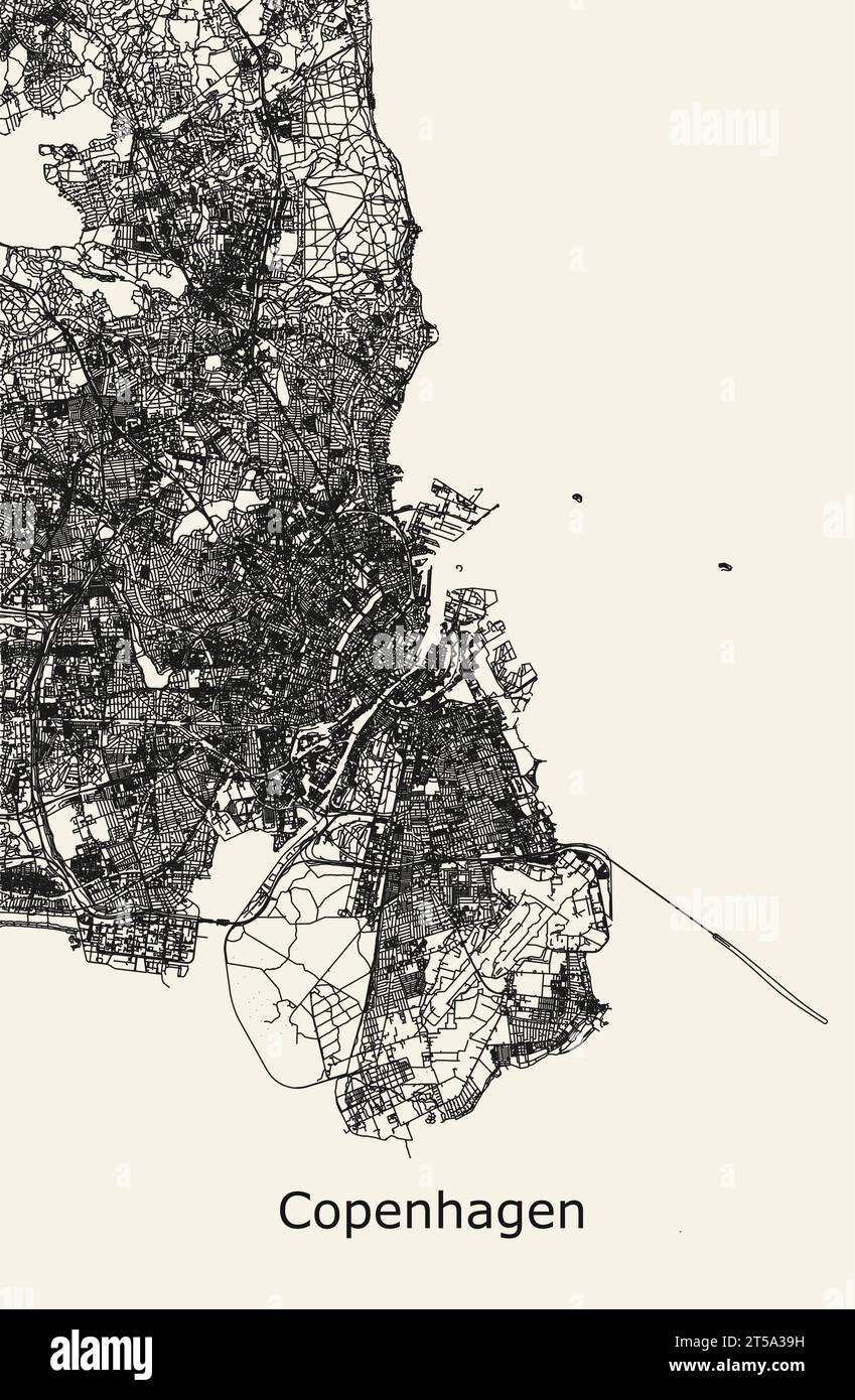 Vector editable city road map of Copenhagen, Denmark Stock Vector