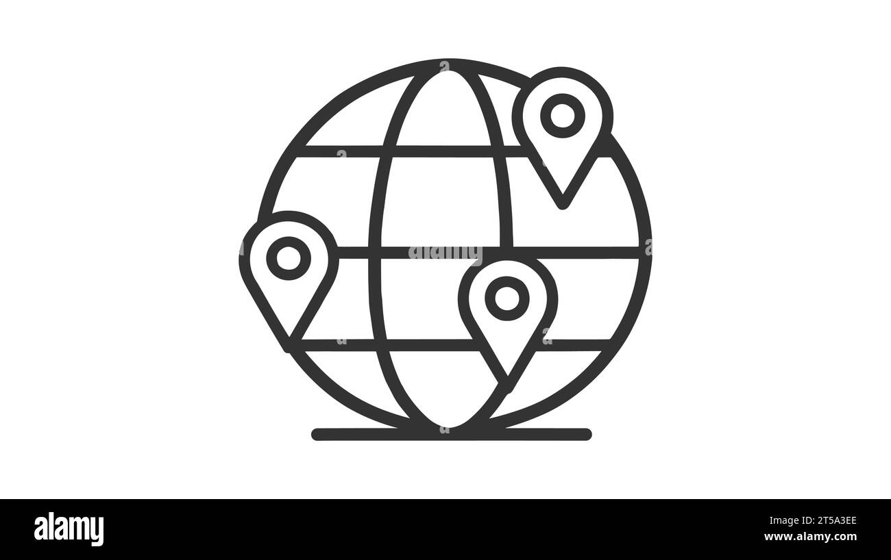 Line art vector of a globe with three location pins Stock Vector Image