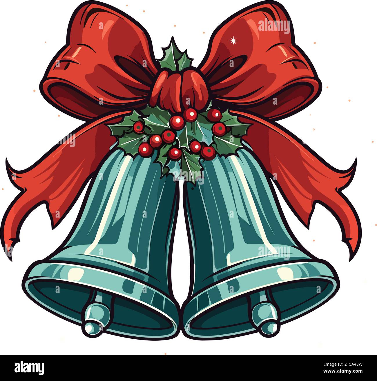 Holiday bells adorned with a red bow and holly berries Stock Vector ...