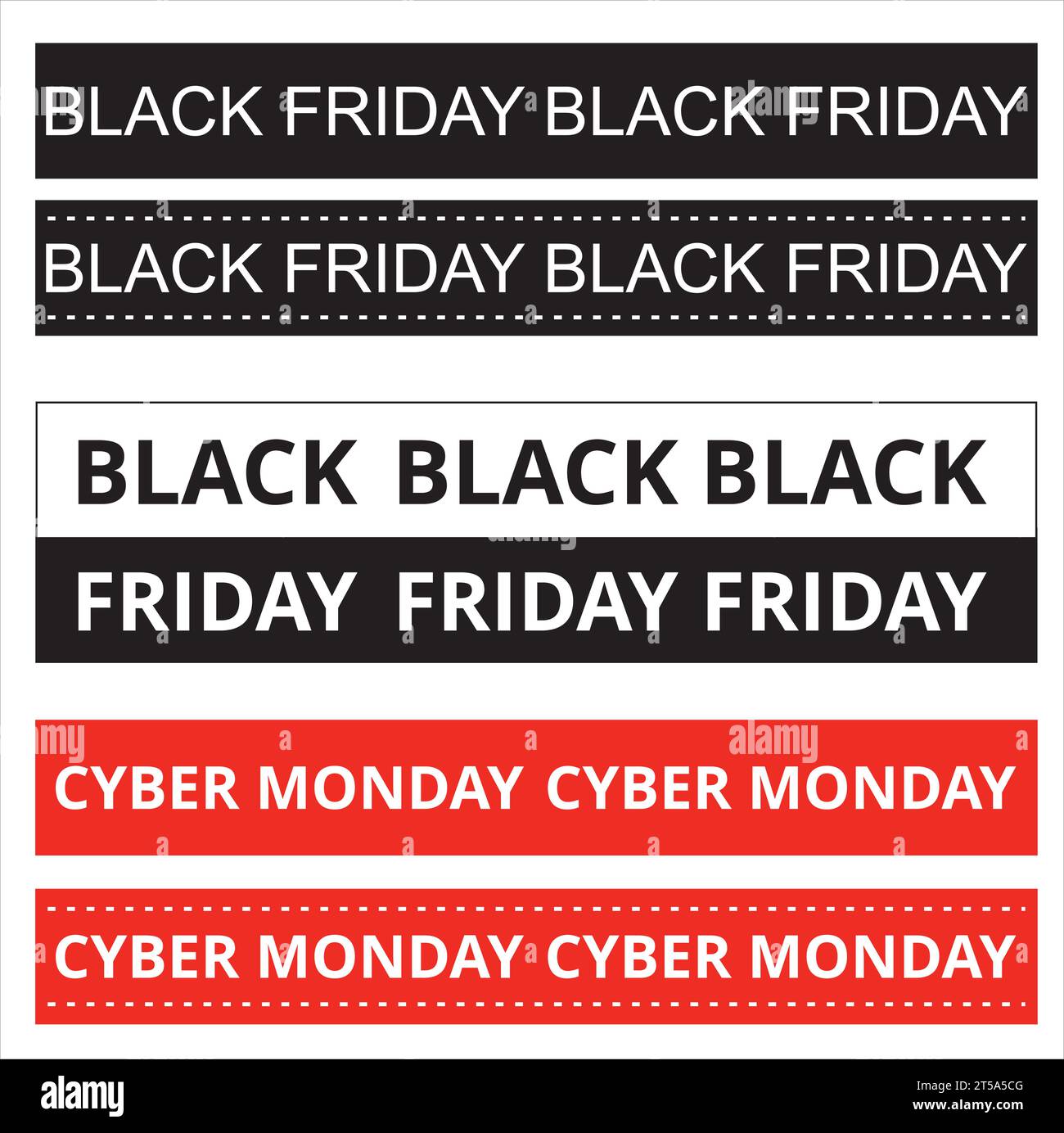 Black friday and ciber monday banners on a red background Stock Vector