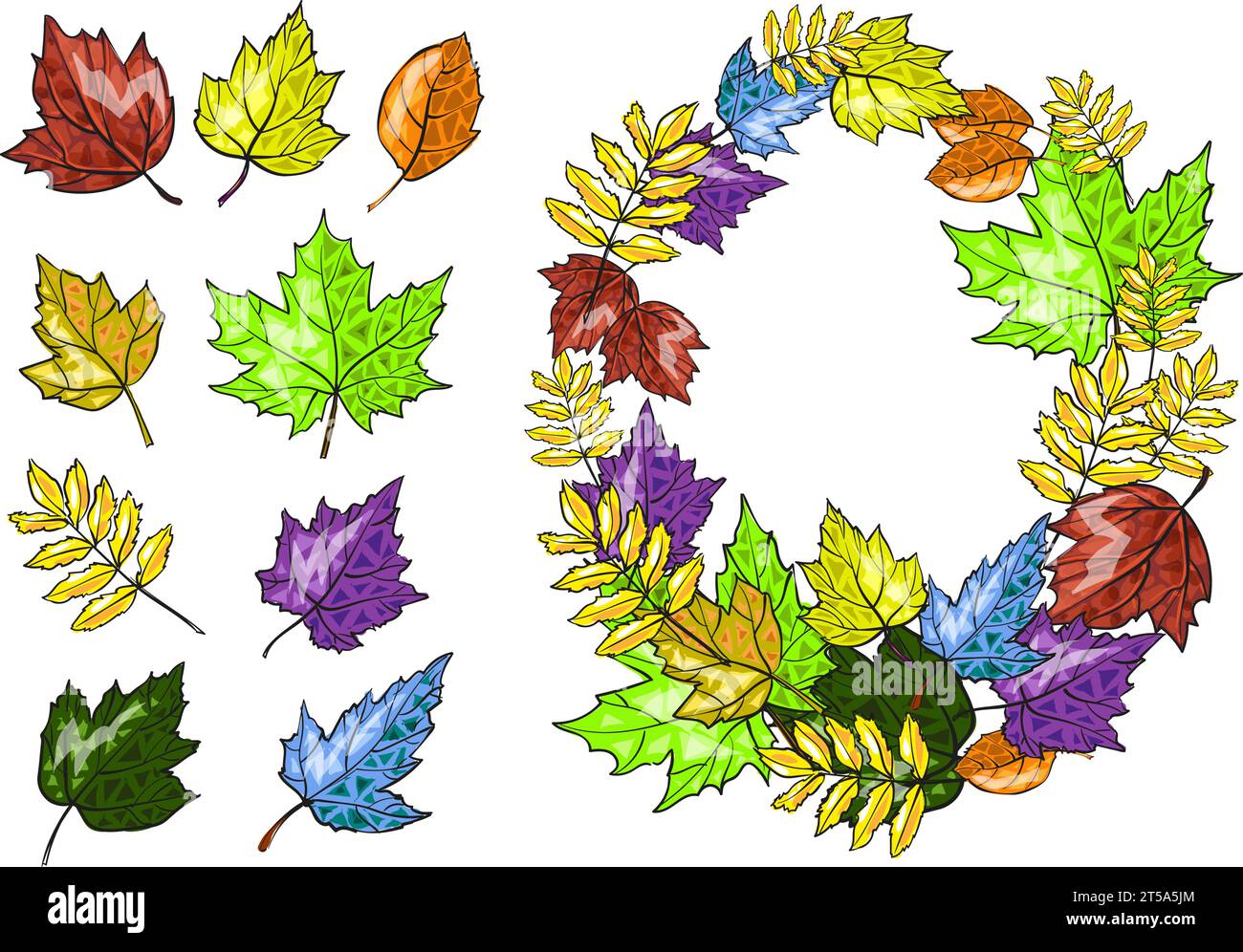 Autumn leaves set vector hand drawn illustration Stock Vector Image ...
