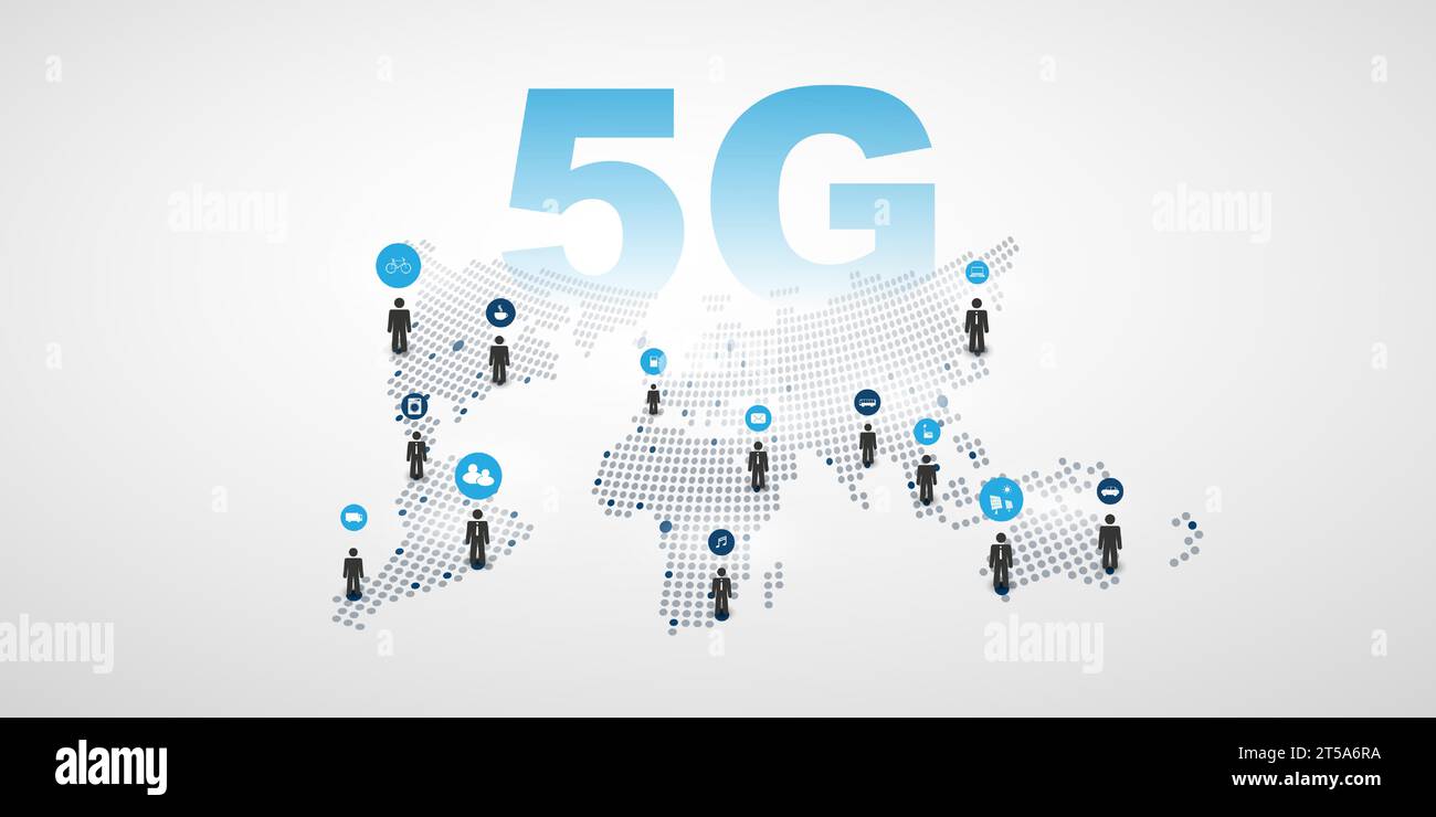 Rising 5G Network Label with 3D - Rising 5g Network Label With 3d World Map People And Icons High Speed Broadband Mobile Telecommunication And Wireless Internet Design New Cutting 2T5A6RA 