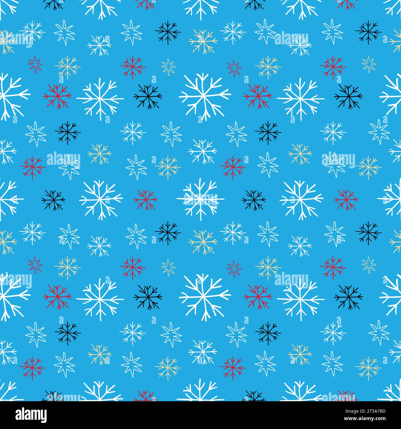 Blue seamless pattern with white snowflakes of different sizes on blue background Stock Vector