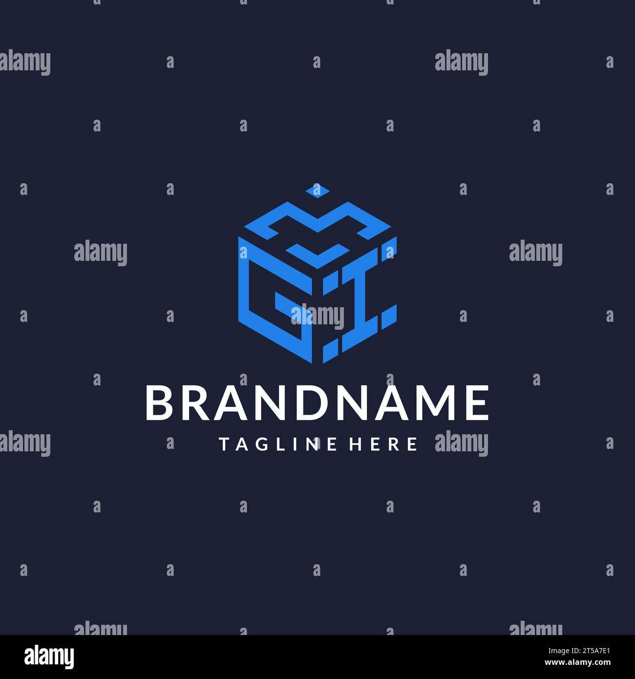 GI logo hexagon designs, best monogram initial logo with hexagonal shape design ideas inspiration Stock Vector