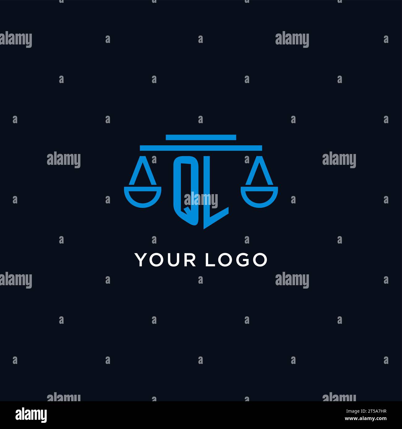 QL monogram initial logo with scales of justice icon design inspiration, vector graphic Stock Vector