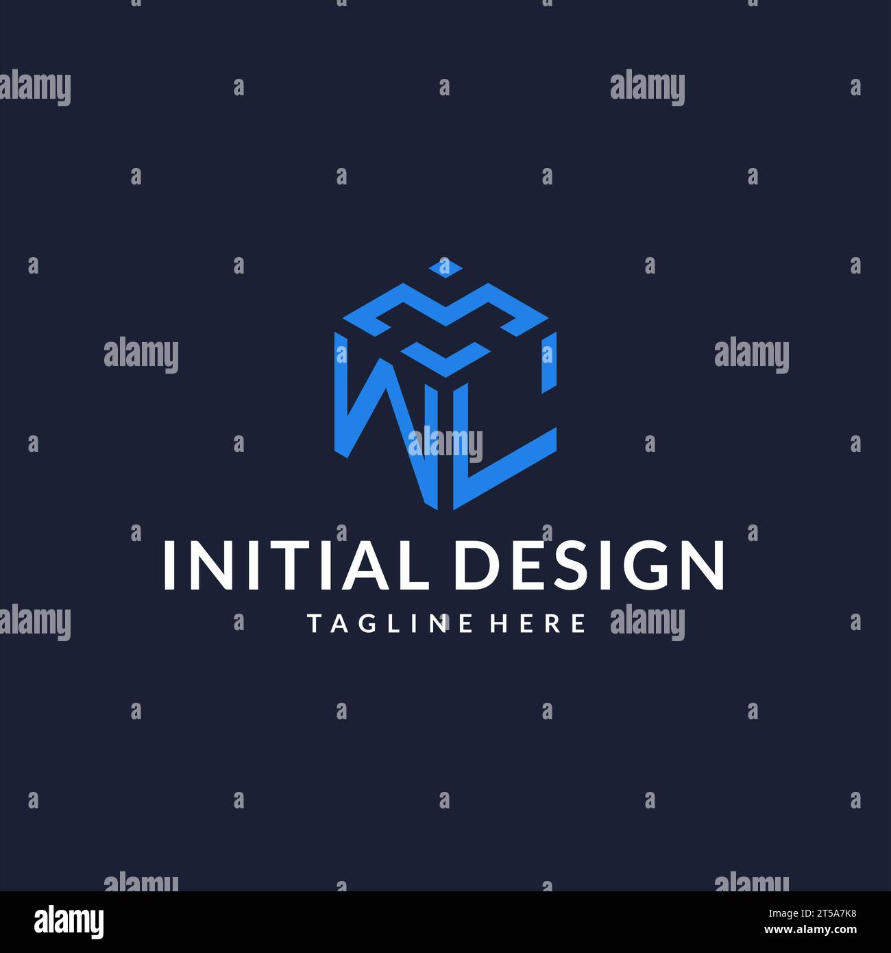 WL logo hexagon designs, best monogram initial logo with hexagonal shape design ideas inspiration Stock Vector
