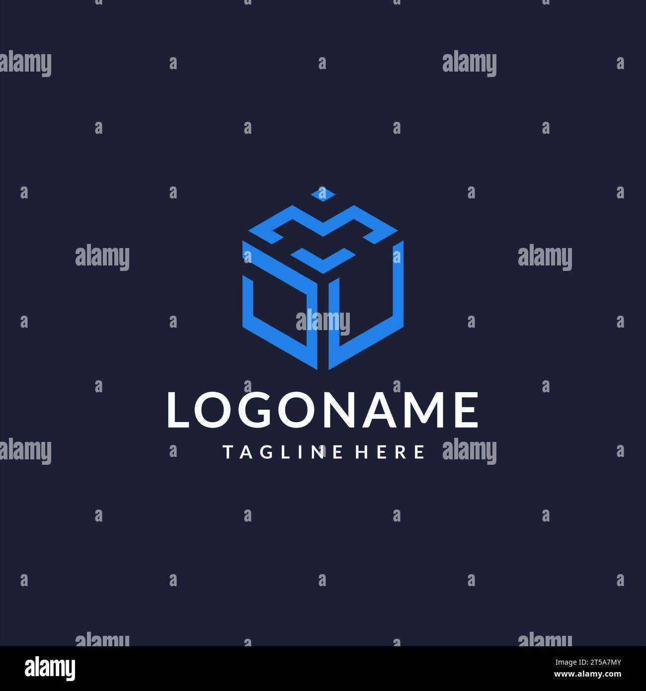JU logo hexagon designs, best monogram initial logo with hexagonal shape design ideas inspiration Stock Vector